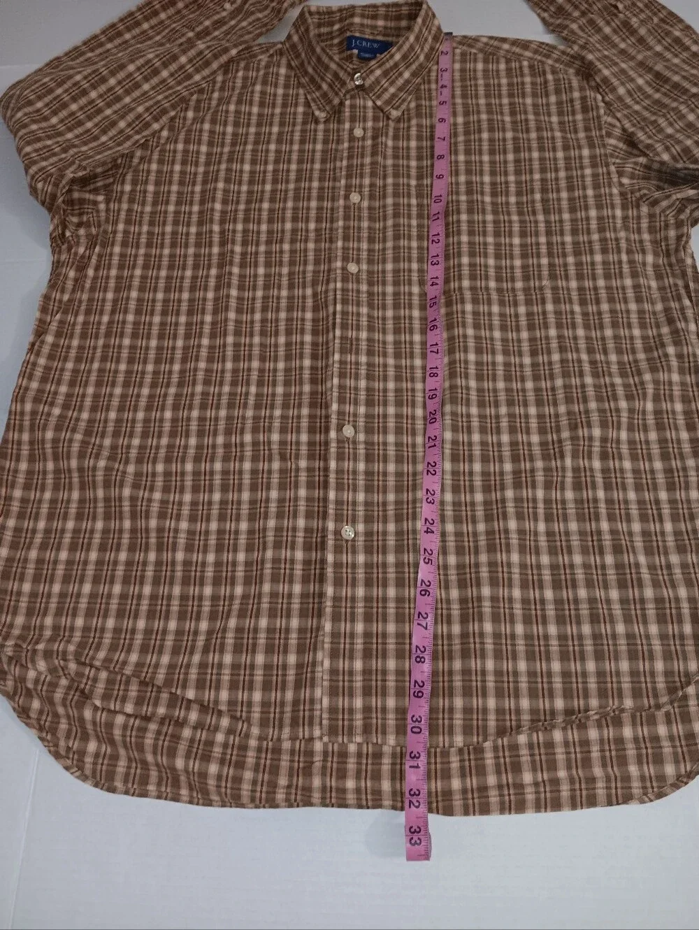 J. Crew Brown and Cream Plaid Button-Down Cotton Shirt